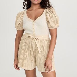 Ulla Johnson Vinny Pleated Puff-Sleeve Playsuit in Cobblestone Size 10.